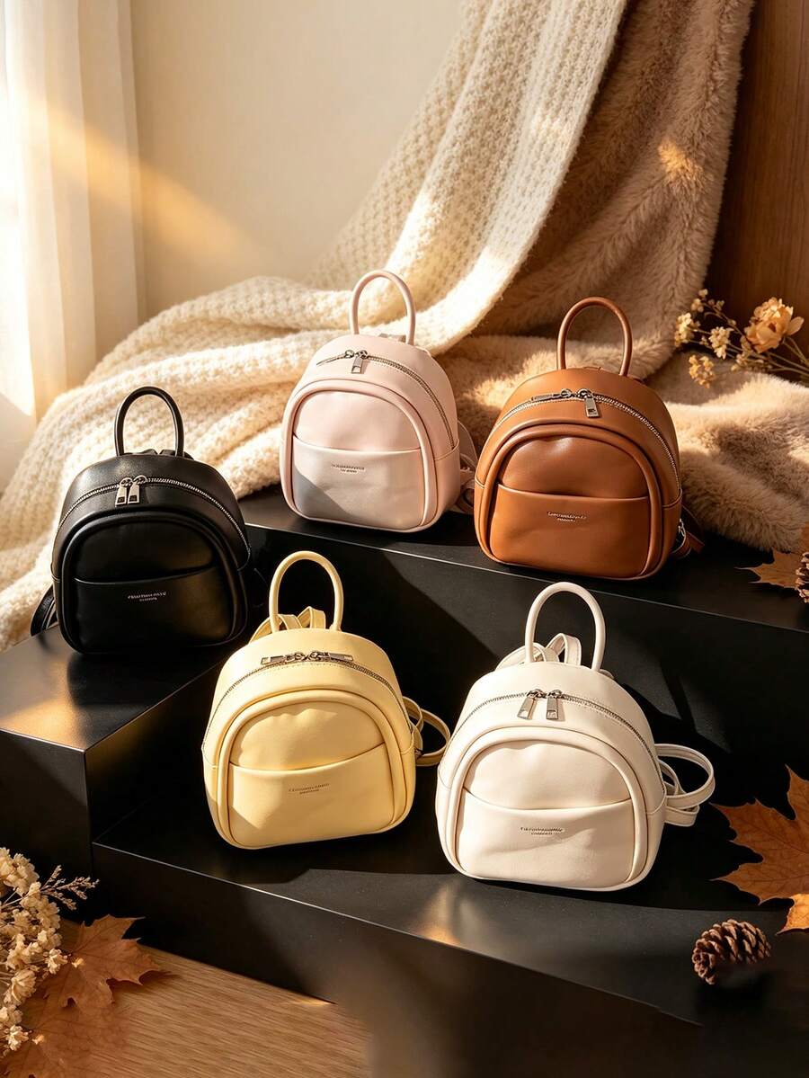 1PC New PU Mini Backpack, Casual Minimalist Elegant Design, Zipper Closure, Adjustable Shoulder Straps, Suitable For School, Travel, Can Easily Hold Daily Essentials, Versatile Item, Applicable To Various Styles And Occasions - Multicolor - View 1