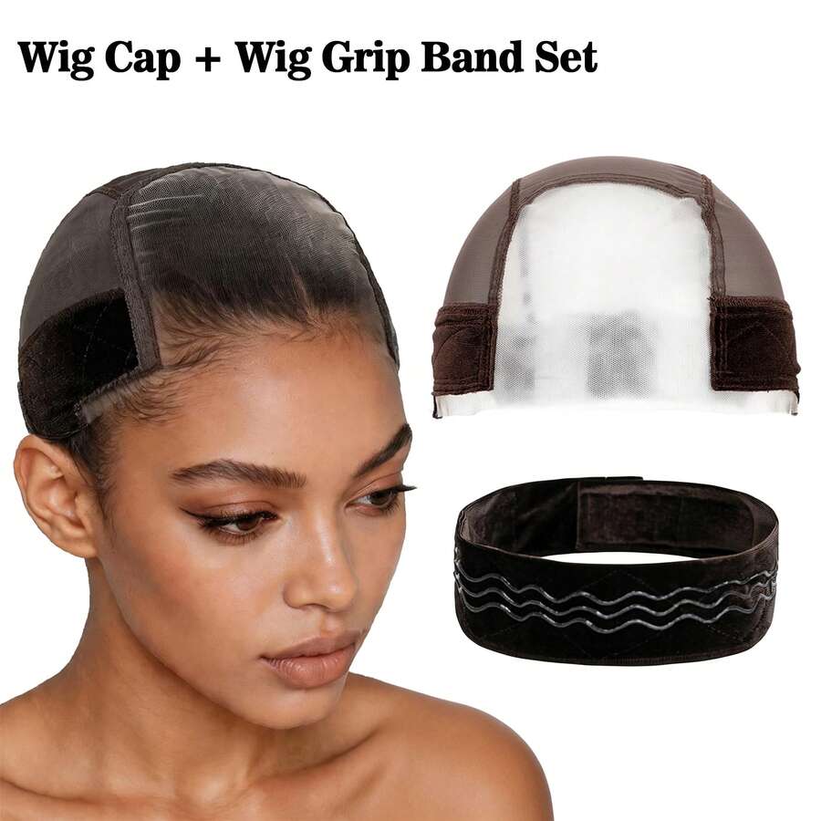 U Part Mesh Wig Cap With Velvet Wig Grip Band Set, Adjustable Non-Slip Wig Headband To Secure Wigs, Wig Accessories Kit For Women Wig Fix - View 1