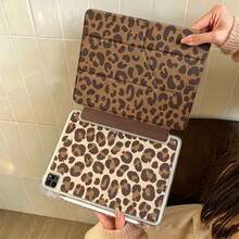 European American Japanese Korean Middle Eastern Sweet Cool Style Leopard Print Y-Fold Tablet Case Suitable For IPad 11th Generation Tablet Protective Cover Pro 2025 New Cute 10th Generation Air 7/6 With Pencil Slot Anti-Bend Apple 11-Inch Girls Tablet Protective Cover - Brown Leopard Print - View 2
