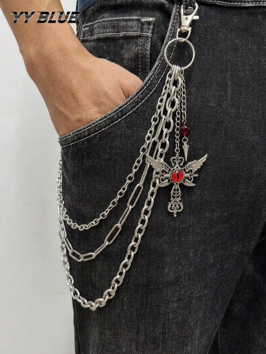 1pc Gothic Cross Pant Chain Red Eye Waist Chain Men's Women's Party Outfit Accessory Gift Jewelry - Multicolor - View 1