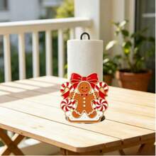 2D Flat Christmas Hat Red Scarf Gingerbread Man & Hot Drink Cup Printed Paper Towel Holder, Acrylic Material Vertical Roll Paper Storage Rack, Kitchen Dining Table Decor Ornament, Easy Installation, Suitable For Christmas Party Home Room Decoration (Paper Towel Not Included) - View 20