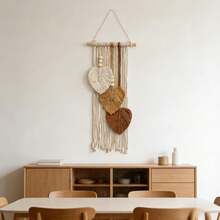 1pc Macrame Wall Hanging Bohemian Style Wall Decor Handmade Leaf Wooden Bead Tassel Wall Tapestry Background Wall Hanging - Multicolor - View 10
