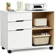 Archivador de 3 cajones, Organizador Lateral de Madera con Ruedas, Soporte para Impresora y estantes Abiertos para Oficina en casa, organización Debajo del computadora, Color Blanco OEUI - Blanco - Ver 7