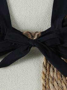 Metal Shell Decorated Black Wide-Shoulder Strap Bikini Two Pieces Set, Elegant And Casual Swimsuit Set For Summer Beach Vacation Party - Black - View 6