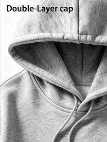 Women's Loose Grey Sweatshirt With Drawstring, Long Sleeve Knit Sweatshirt, Autumn Street Style - Grey - View 9