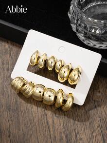 12-24pcs Personalized C-Shaped Multi-Layer Horizontal & Vertical Textured Gold Earrings Set, Lightweight CCB Earrings For Women, Hypoallergenic Jewelry For Daily Casual Wear, Holiday Gift For Friends - Yellow Gold - View 7