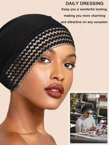2/1pc Women's Solid Color Headscarf, Upgraded Lace Trim, Fashionable Versatile Hat, Casual Comfortable Daily Wear - Multicolor - View 5
