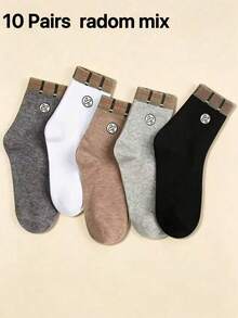 Multi-Color Basic Business Men Socks, Plaid Cuff Small Label, Breathable Casual Mid-Calf Socks - Multicolor - View 6