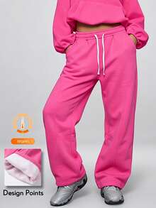 KyrLssu Women's Loose Wide Leg Sweatpants, Elastic Waist Drawstring Casual Long Pants With Pockets - Pink - View 1