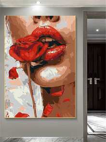 1pc Diamond Painting Kit, Vintage Style Burgundy Lips And Roses Diamond Art, Living Room Bedroom Entryway Wall Decor, Handmade DIY Luxury Hanging Painting - round diamond - View 11