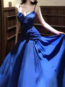 Women A-Line Blue Party Cami Dress Elegant Chic Birthday Prom Dresses Formal Evening Wedding Guest - Royal Blue - View 2