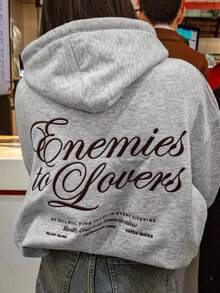 Women's Loose Grey Sweatshirt With Drawstring, Long Sleeve Knit Sweatshirt, Autumn Street Style - Grey - View 1