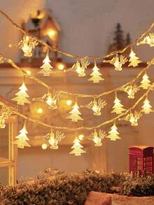 Christmas Decoration Snowflake & Christmas Tree Mixed String Lights, Christmas Tree Decor LED Snowflake Reindeer Fairy String Lights, Battery Powered Christmas Home Decor Warm White LED Reindeer String Lights, Bedroom Wall Decor Snowflake Lights, Tabletop Decor Lights - Clear - View 6