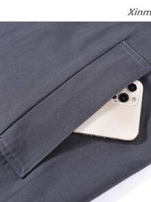 Korean Style Relaxed Fit Button Long Sleeve PU Leather Collar Trench Coat For Commuting And Vacation - Dark Grey - View 4