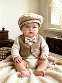 Newborn Baby Ins Style/Vintage Photography Props Hat + Glasses + Bow Tie + Frame For Boys And Girls 100 Days/Full Month Anniversary/INS Blogger Same Style - Multicolor - View 7