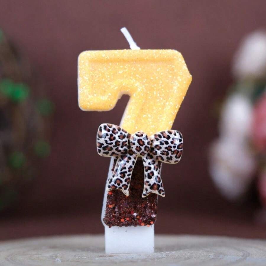 1pc Digital Birthday Candle Leopard Print Bow Cute Girly Atmosphere Color Block Handmade Candle Birthday Party Theme Party Cake Decoration Candle Number Candle