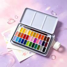 1 Set 36 Colors Solid Solid Color Watercolor Paint Set, Portable Iron Box With Built-In Palette And Brush, High Pigment Solid Color Watercolor, Art Painting Supplies For Adults, Students, Beginners, Sketching, Journaling, Painting - Sets - View 3