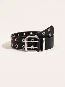 1pc Women's Autumn/Winter Velvet Double-Row Star Eyelet Punk Style Belt - Black - View 1
