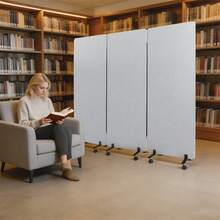 3-Panel Portable Office Divider For Room Partition Room Divider Sound-Repellent Privacy Panel With Wheels - Light Grey - View 4