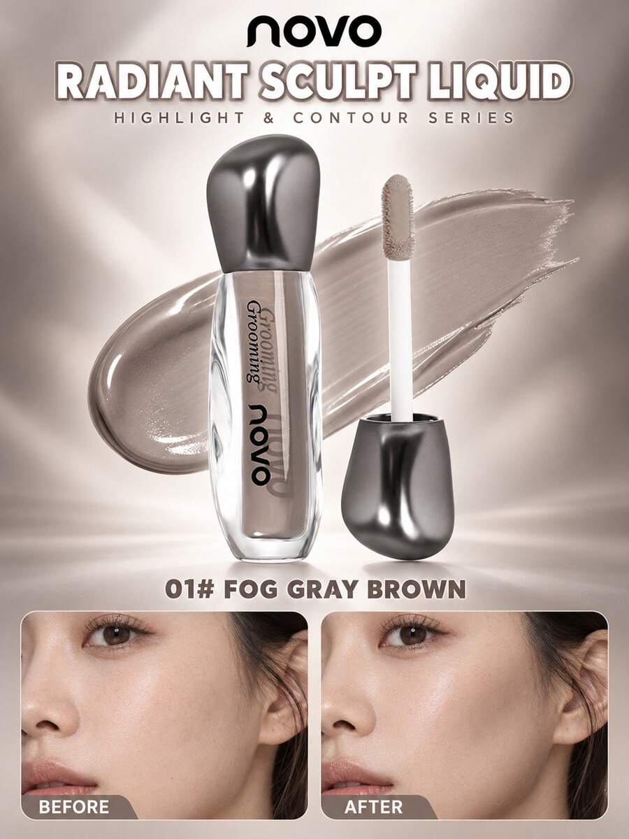 NOVO Waterproof Sweatproof Liquid Contour, Brightens & Shapes Facial Outline, Lightweight & Blendable, For Daily, Party, Christmas & New Year Makeup, Suitable For Beginners, Affordable