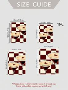 1pc Espresso Martini Cocktail Wall Art Poster, Burgundy Checkered Background Drink Print, Retro Bar Cart Unframed Canvas Painting, Fun Kitchen Dining Room Home Wall Decor For Pub Cafe Apartment - Abstract Style a - View 4