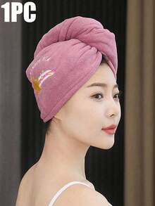 3pcs Women's Thick Coral Fleece Absorbent Triangle Hair Drying Cap With Cartoon Embroidery, Bath Cap Hair Care Accessory Hair Ornament - Multicolor - View 11