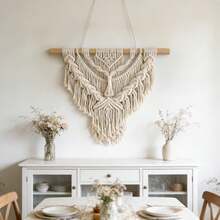 1pc Bohemian Style Macrame Wall Hanging, Handmade Woven Tassel Wall Tapestry, Living Room Bedroom Farmhouse Background Wall Decor - Beige - View 3