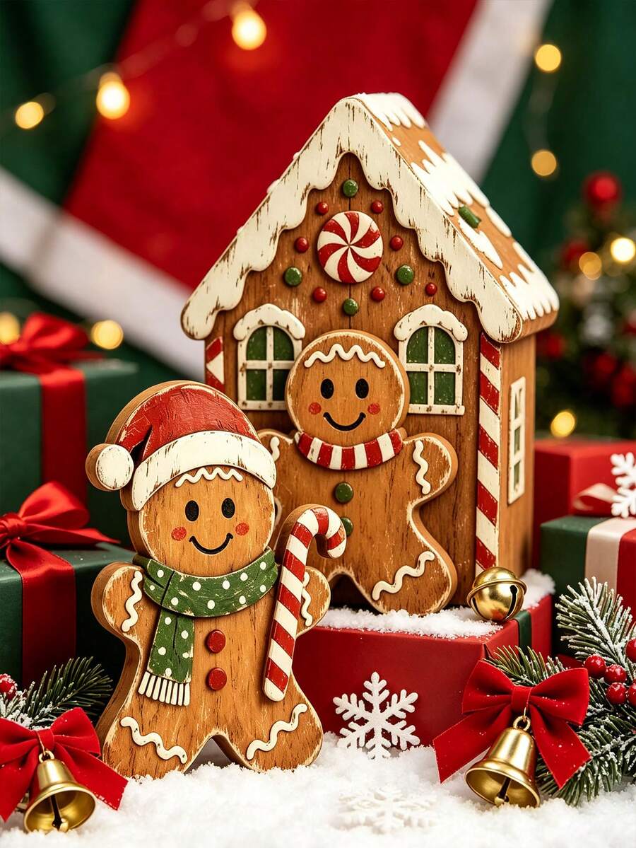 Vintage Distressed Gingerbread Man Figurine, Farmhouse Style Christmas Tabletop Decor, Suitable For Home Holiday Fireplace Mantel Display - A - View 1