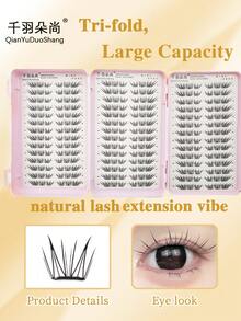 3-Fold 3-Page Large Capacity Eyelash Book, Little Starlight Segmented Single Cluster False Eyelashes, Glue-Free, Cartoon Fox-Eye Makeup, Easy For Beginners - C - View 7