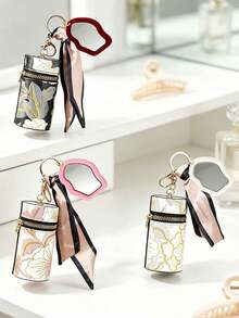 Stylish Keychain Featuring A Premium-Feel Metal Clasp And Silk Scarf Accent, Resin Painted Asymmetrical Perforated Mirror Pendant, Car Hanging Bracelet, Phone Chain Bag Charm Accessory, Light Luxury Handmade Design, Fashion Wallet/Bag Keychain Accessory, Suitable For Makeup Bag Storage And Gift Pendant - Multicolor - View 10