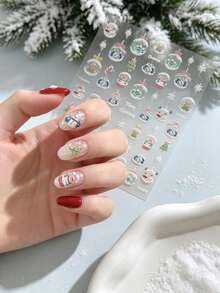 1pc 3D Embossed Light Color Christmas Bauble Nail Stickers, Snowflake & Reindeer Autumn Decals - Multicolor - View 1