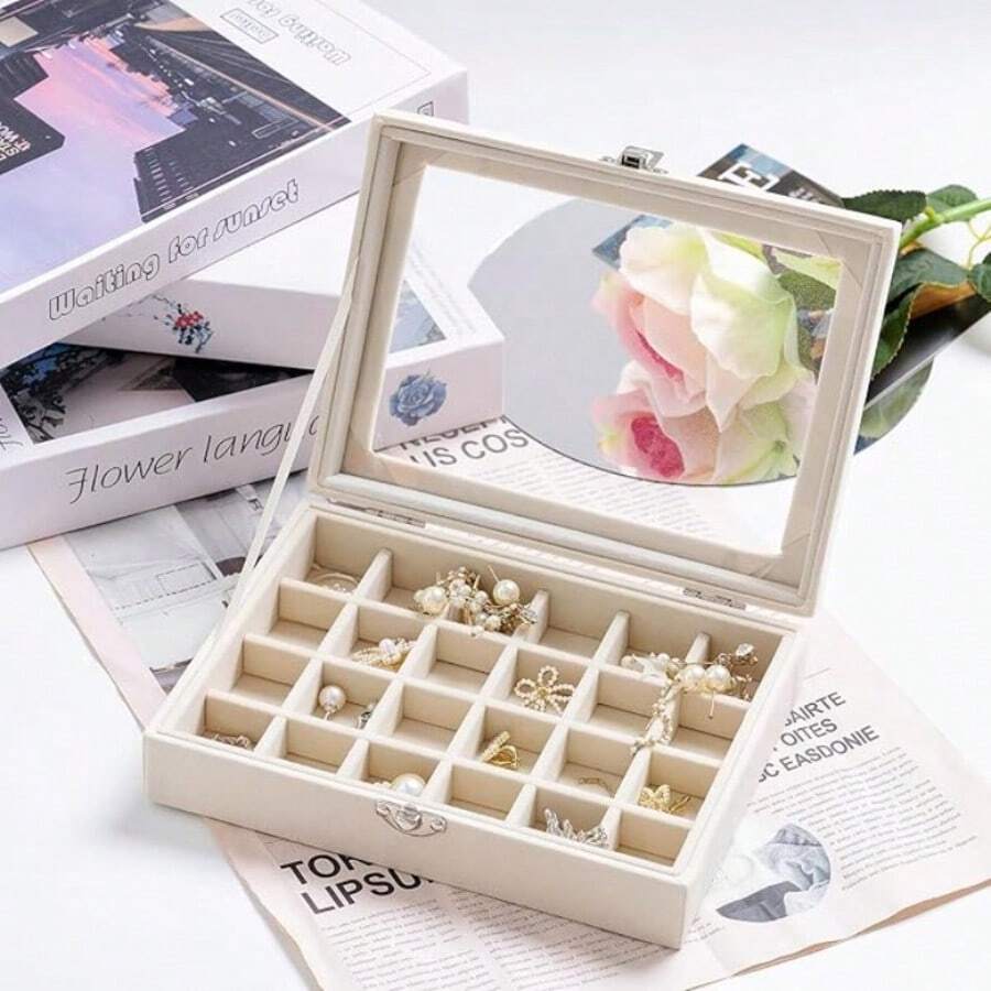 1 Classic Simple Gray Dustproof Jewelry Accessory Storage Box, Packaging Box, Ring Earring Necklace Bracelet Storage Box, Women's Travel Essential Gift, Back-To-School Season Gift - Grey - View 1