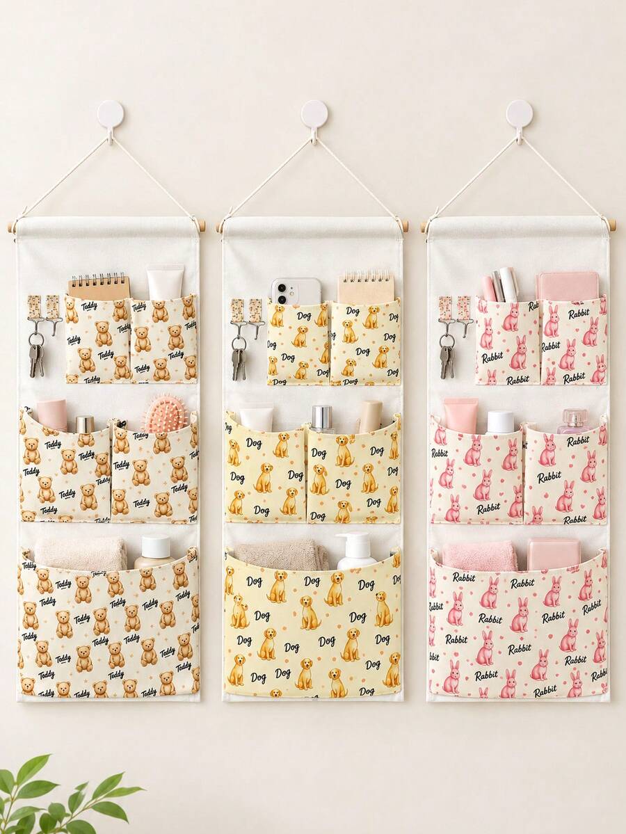 Animal Print Wardrobe Hanging Storage Bag, Three Options To Choose From, Perfect For Storing Small Household Items, Hanging Storage Organizer, Storage Hanging Bag, With White Hooks, Foldable Hanging Pouch, Suitable For Women, Home Organization Essential - Multicolor - View 1