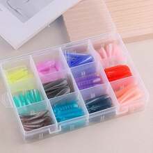 144pcs/Box Colorful Transparent Long Coffin/Oval Nail Extension Tips, Full Cover Extension Nail Molds, Suitable For UV Gel Acrylic Nails, Includes 12 Sizes, With Scale And U-Shaped Tip, Can Be Used For DIY Extended Artificial False Nails - Multicolor - View 1