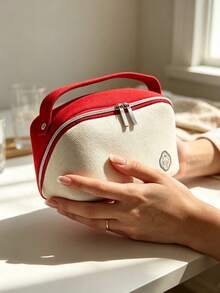 SHISEIDO Dual-Color Makeup Bag With Top Handle, Portable And Durable, Suitable For Travel, Cosmetic And Toiletries Storage Bag, Ideal For Personal Use And Holiday Gifts SHISEIDO‑GIFT‑12 - Red + White - View 6