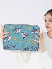1pc Shark Sea Turtle Print Laptop Sleeve, Shockproof Zipper Notebook Protective Bag, Portable Computer Case For School Office Travel - Multicolor - View 5
