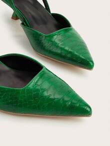 Women's Solid Color Unique Textured Design Elegant Comfortable Fashion Versatile New Pointed Toe Stiletto High Heels (Random Cut) - Green - View 4