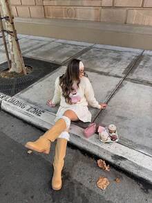 Women's Crew Neck Teddy Bear Print Long Sleeve Pullover Sweater, White, Collegiate Style Top Fall - White - View 5