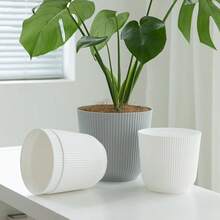 Thickened Slouchy Desktop Vertical Stripe Round Plastic Hydroponic Planter For Butterfly Orchid And Snake Plant, Anti-Ceramic Flower Pot, Minimalist Versatile Matte Solid Color, Suitable For Living Room, Bedroom, Office, Windowsill, Succulents And Pothos, Large And Small Sizes Available - Minimalist Flower Pot - View 5