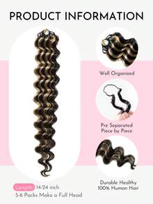 WOWANGEL 6 PCS 14-24 Inch Miracle Knots Crochet Human Hair, 1B/27 HighLight 100% P Human Hair, Multi-Texture Curly Human Hair Extensions Soft And SOFT Feather Crochet Hair, Suitable For Festivals, Parties, Daily Wear - S1/27 - View 2