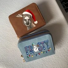 Christmas Print Card Holder Lightweight Fashionable Wallet Suitable For Party For Women Double Zipper Mini Wallet Purse Wallet Card Wallet - Multicolor - View 6