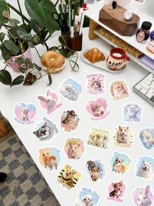 50pcs Cute Pet Animal Sticker Pack, Mixed Cute Puppy, Kitten, Rabbit, Hamster Theme Stickers, Suitable For Teenagers' Planner, Scrapbook And Daily Items DIY Decoration Sticker Accessories - Multicolor - View 3
