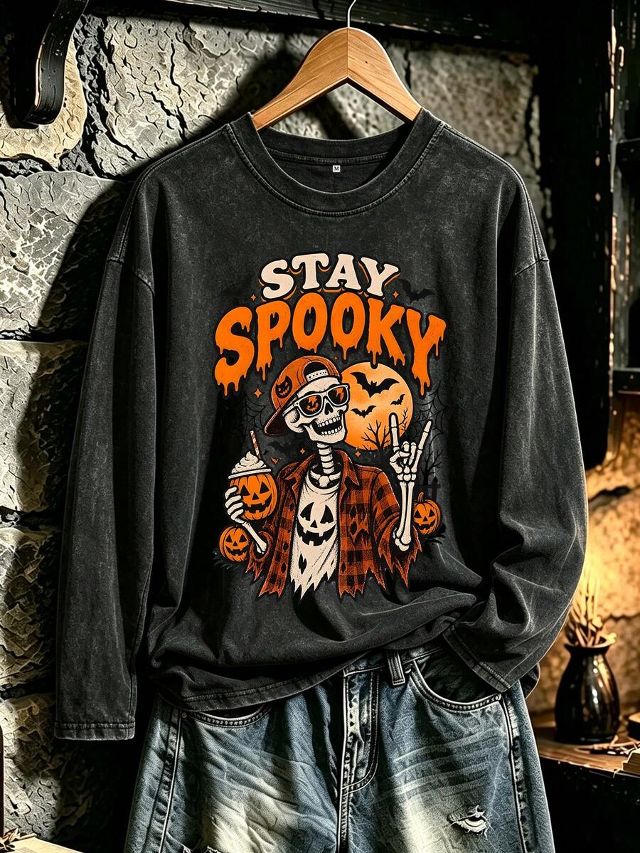 [Smple] Men's Gothic Graphic Long-Sleeve T-Shirt - A Comfortable Crew ...