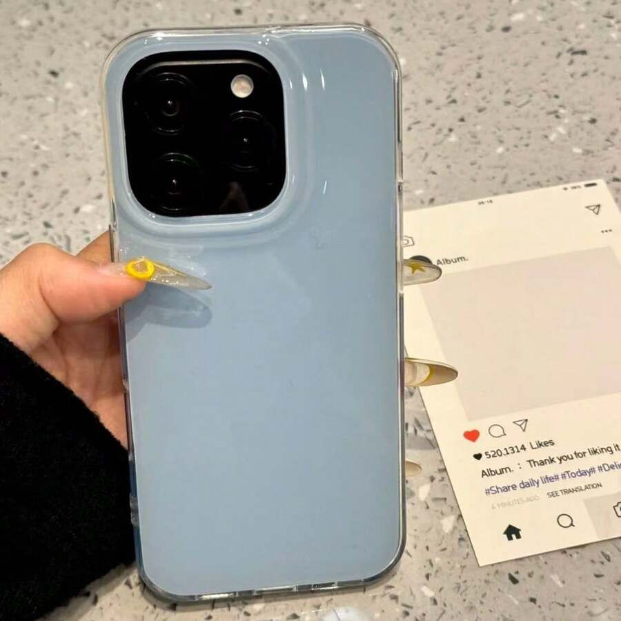 1 Cute Simple Solid Color Shockproof Phone Case Compatible With Iphone 17/16/15 Pro Max/13/14/12 Pro Plus/11, Stylish Candy Color Protective Cover - Baby Blue - View 1