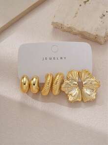 6/18pcs Fashion Earring Set Exaggerated Oversized C-Shaped Elegant Long Earrings Multi-Style Series Earring Set Perfect For Daily And Holiday Wear Women's Earring Set, This Product Is Made Of CCB Material With Non-Fading UV Gold Plating - Multicolor - View 5