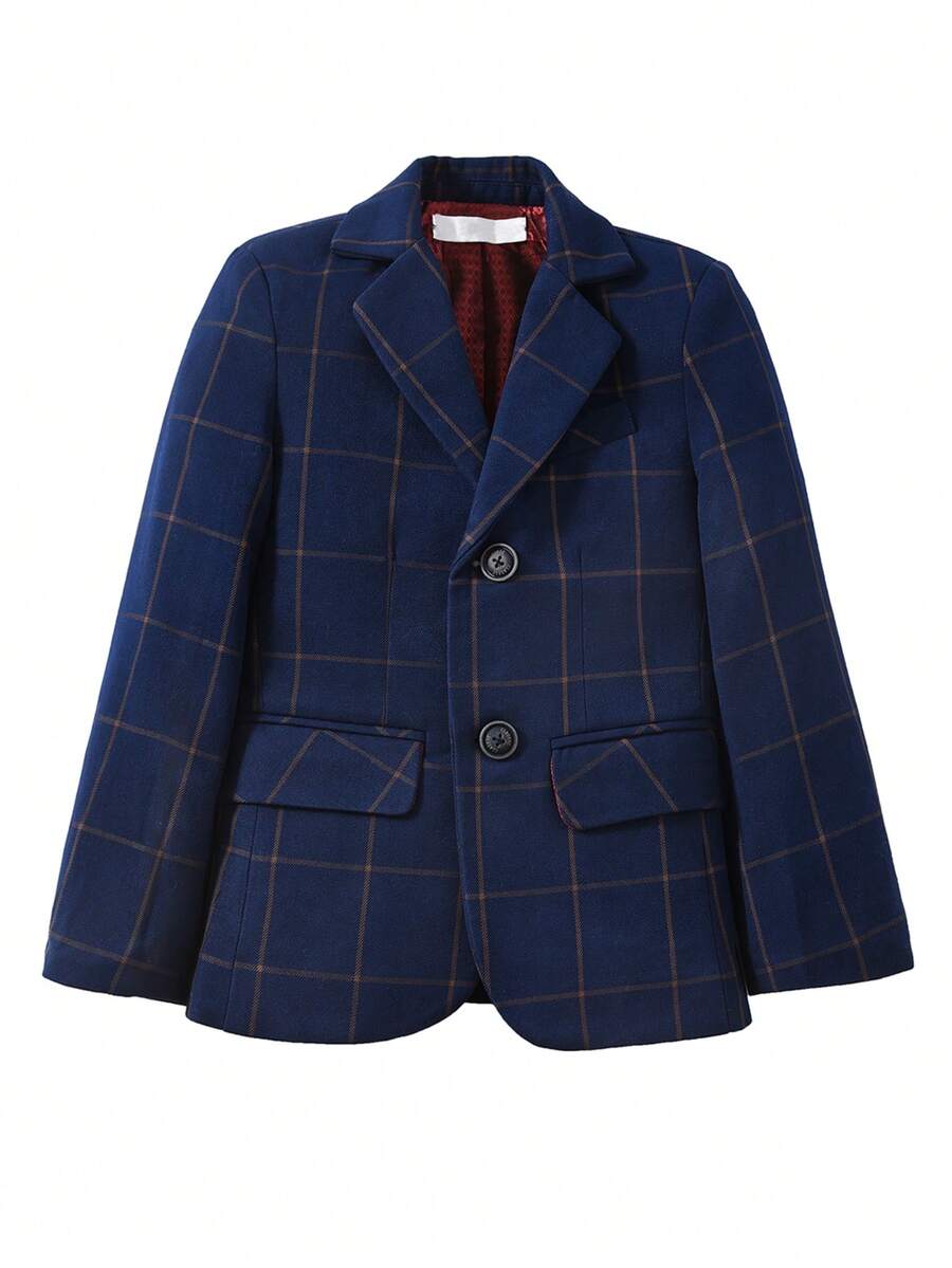 Boys Plaid Formal Blazer Jacke Children Teen Boys Outfit For School Graduation Wedding Guest Birthday Party Dinner Holiday Wear All Occasions - Blue - View 1
