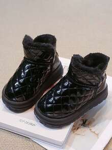 Children's Quilted Short Snow Boots, Thick Fleece Lining, Non-Slip Winter Shoes - Black - View 5