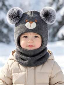 1pc Cute Bear Embroidery Knitted Beanie Hat & Scarf Set - Bear - View 9