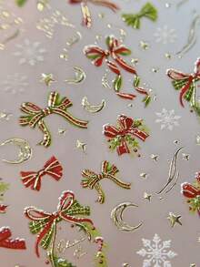 1 Sheet Christmas Nail Stickers, Gold Foil Bow & Snowflake Design, Self-Adhesive Nail Art Decorations For Winter - Multicolor - View 5