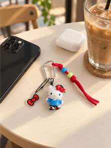 Miniso Sanrio Characters Street Style Keychain With Carabiner, Beaded Rope Strap And Mini Charm For Handbag Backpack Tote Bag, Birthday Christmas Gift - Style 1 - View 3